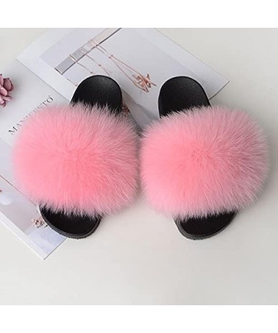 Furry Beach Slippers Fluffy Fur Slides Sandals Open Toe Indoor Outdoor Fox Fur Slippers 43 Lightbrown 40 Black $18.05 Slippers