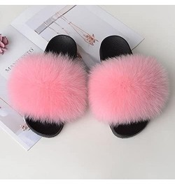 Furry Beach Slippers Fluffy Fur Slides Sandals Open Toe Indoor Outdoor Fox Fur Slippers 43 Lightbrown 40 Black $18.05 Slippers