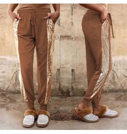 Cold Weather Training Pants Workout Color Pocket Waist Sequin Elastic Pants Pants Womens Track Pants Khaki- Pants for Women 2...