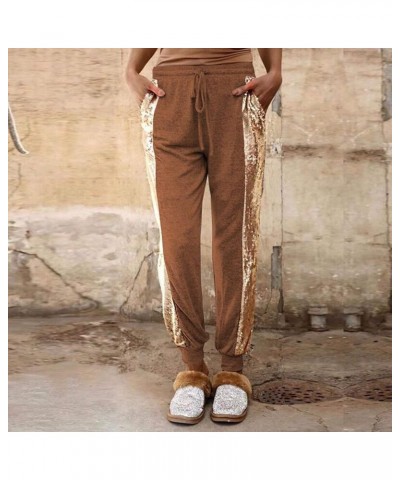 Cold Weather Training Pants Workout Color Pocket Waist Sequin Elastic Pants Pants Womens Track Pants Khaki- Pants for Women 2...