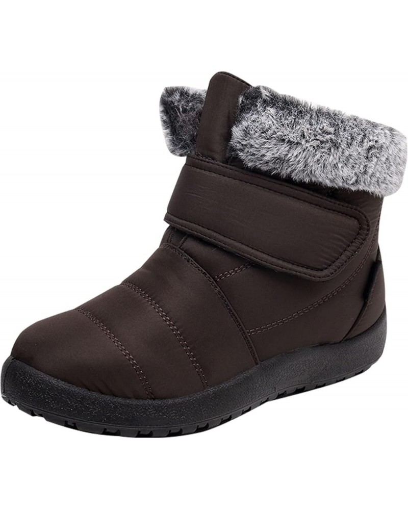 Warm Snow Boots Ladies Winter Flat-Bottomed Water-Repellent And Velvet Warm Mid-Tube Snow Boots Eq2-brown $22.35 Boots