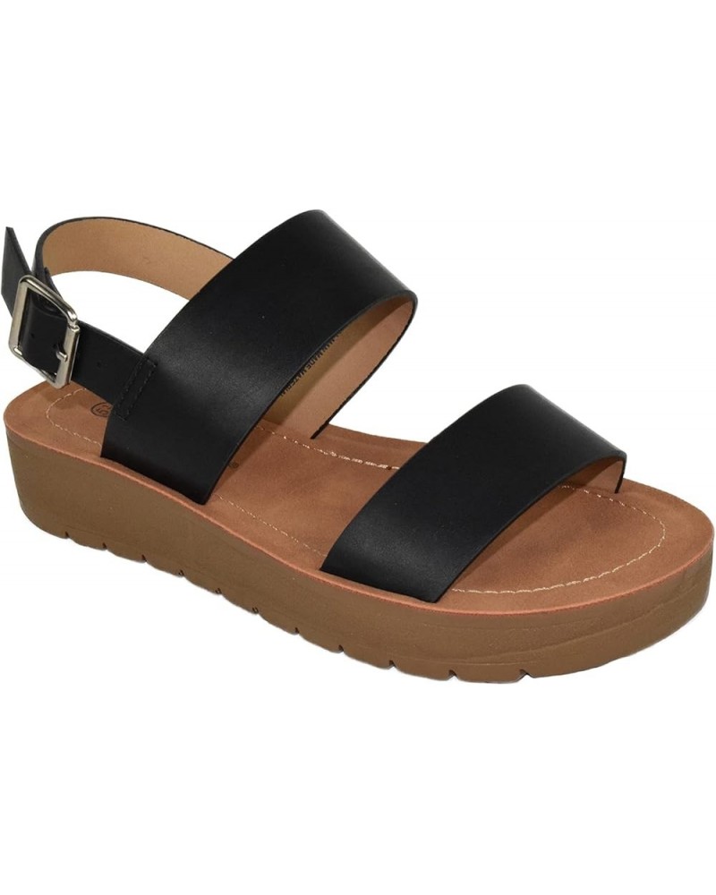 REMUS-S Shoes Women Sandals Ankle Strap Buckled Flatform Wedge Flat Heel Black $22.50 Sandals