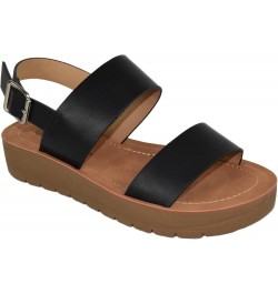 REMUS-S Shoes Women Sandals Ankle Strap Buckled Flatform Wedge Flat Heel Black $22.50 Sandals