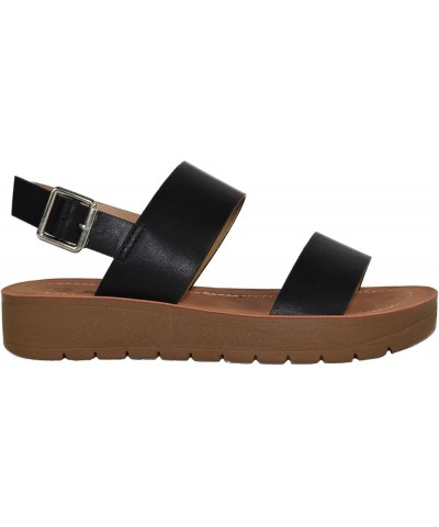 REMUS-S Shoes Women Sandals Ankle Strap Buckled Flatform Wedge Flat Heel Black $22.50 Sandals