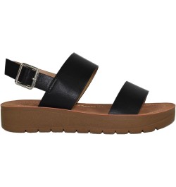 REMUS-S Shoes Women Sandals Ankle Strap Buckled Flatform Wedge Flat Heel Black $22.50 Sandals