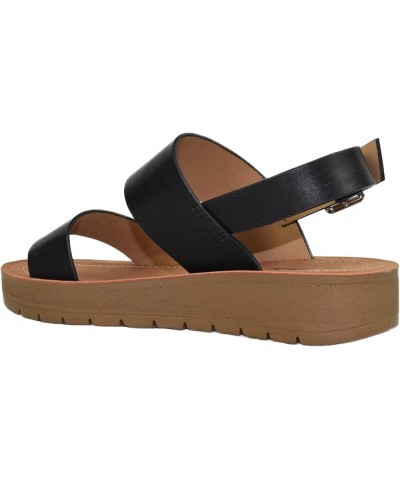 REMUS-S Shoes Women Sandals Ankle Strap Buckled Flatform Wedge Flat Heel Black $22.50 Sandals