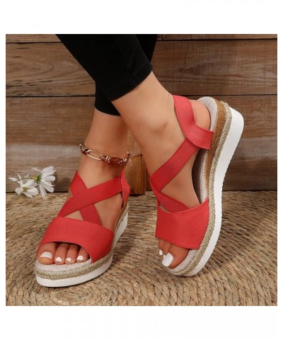 White Platform Black Wedges For Women Sandals Platform Black Sandals For Women Dressy Heeled Sandals For Wome 11-red $11.79 S...