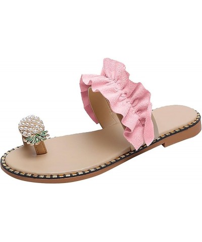 Sandals Women Dressy,Women's Beaded Flats Sandals Open Toe Flip Flops Slippers Summer Casual Beach Boho Shoes X-pink $13.56 S...