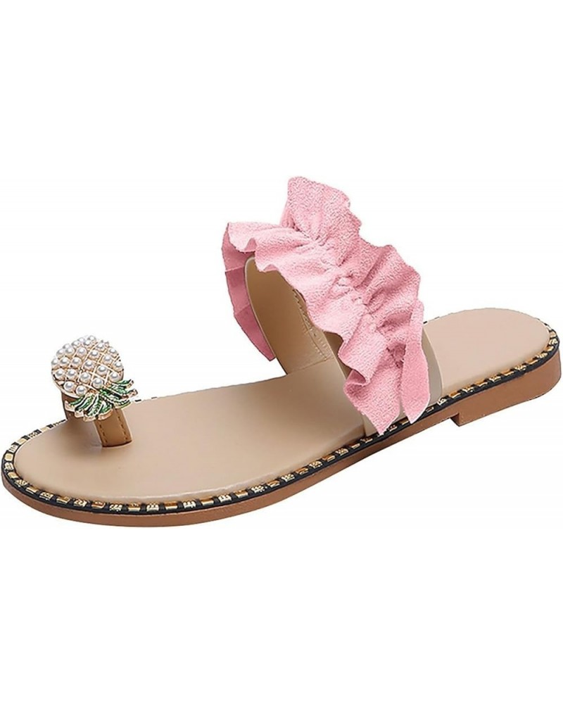 Sandals Women Dressy,Women's Beaded Flats Sandals Open Toe Flip Flops Slippers Summer Casual Beach Boho Shoes X-pink $13.56 S...