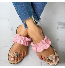 Sandals Women Dressy,Women's Beaded Flats Sandals Open Toe Flip Flops Slippers Summer Casual Beach Boho Shoes X-pink $13.56 S...