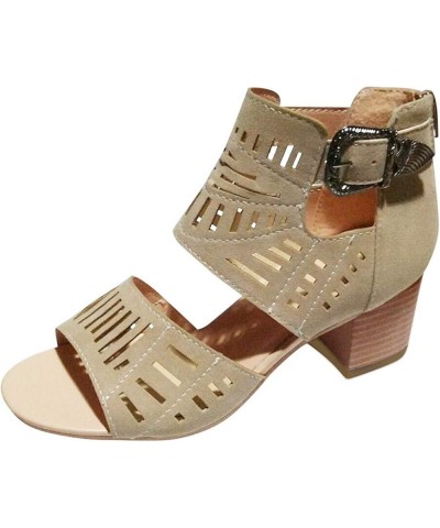 flat sandals for women Toe Heel Women Casual Solid Buckle Ladies Sandals Peep Fashion Shoes High Women's casual shoes Khaki $...