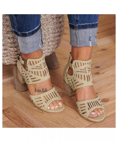 flat sandals for women Toe Heel Women Casual Solid Buckle Ladies Sandals Peep Fashion Shoes High Women's casual shoes Khaki $...