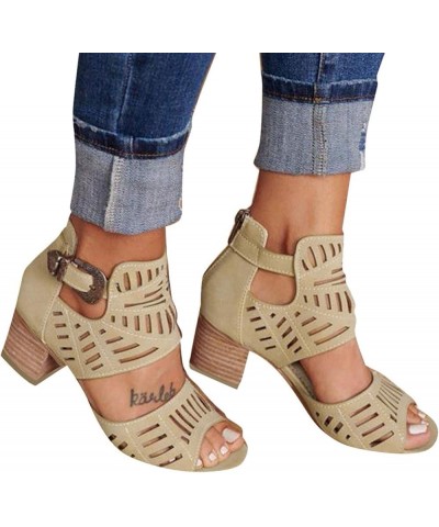 flat sandals for women Toe Heel Women Casual Solid Buckle Ladies Sandals Peep Fashion Shoes High Women's casual shoes Khaki $...