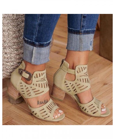 flat sandals for women Toe Heel Women Casual Solid Buckle Ladies Sandals Peep Fashion Shoes High Women's casual shoes Khaki $...