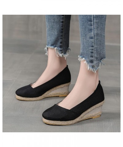 Fashion Women Summer Weave Wedges Breathable Slip On Round Toe Sandals Comfortable Beach Single Shoes Women Heel Sandals Size...