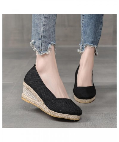 Fashion Women Summer Weave Wedges Breathable Slip On Round Toe Sandals Comfortable Beach Single Shoes Women Heel Sandals Size...