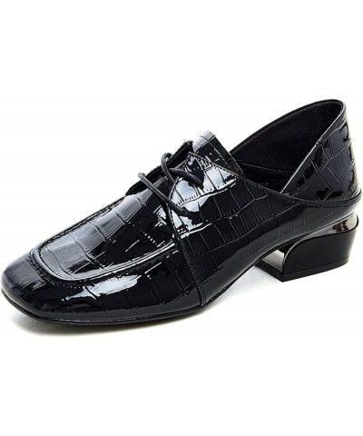 Casual Lace up Patent Leather Pump Shoes for Women Non-Slip Chunky Mid Heel Closed Square Toe Office Loafers Black $35.30 Loa...