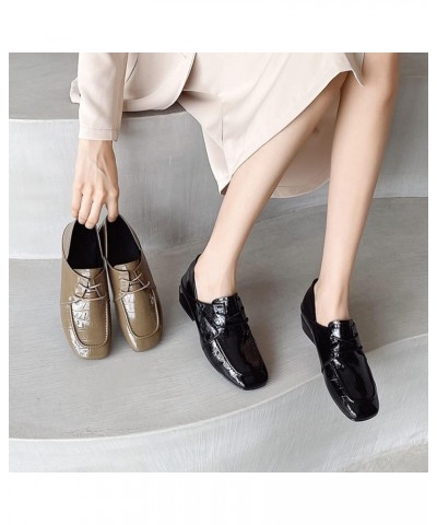 Casual Lace up Patent Leather Pump Shoes for Women Non-Slip Chunky Mid Heel Closed Square Toe Office Loafers Black $35.30 Loa...