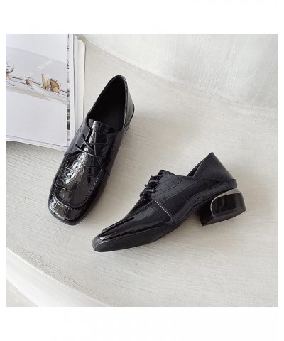 Casual Lace up Patent Leather Pump Shoes for Women Non-Slip Chunky Mid Heel Closed Square Toe Office Loafers Black $35.30 Loa...