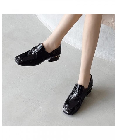 Casual Lace up Patent Leather Pump Shoes for Women Non-Slip Chunky Mid Heel Closed Square Toe Office Loafers Black $35.30 Loa...