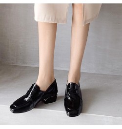 Casual Lace up Patent Leather Pump Shoes for Women Non-Slip Chunky Mid Heel Closed Square Toe Office Loafers Black $35.30 Loa...