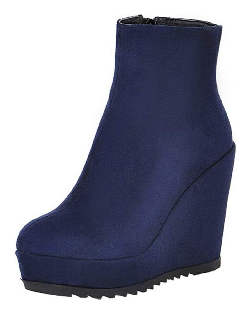 Womens Wedge Platform Ankle Boots High Heel Zip Up Autumn Winter Boots Blue $23.44 Boots