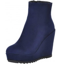 Womens Wedge Platform Ankle Boots High Heel Zip Up Autumn Winter Boots Blue $23.44 Boots