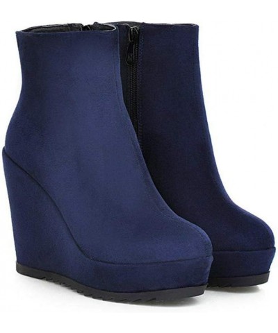 Womens Wedge Platform Ankle Boots High Heel Zip Up Autumn Winter Boots Blue $23.44 Boots