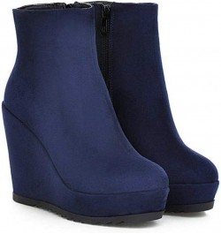 Womens Wedge Platform Ankle Boots High Heel Zip Up Autumn Winter Boots Blue $23.44 Boots