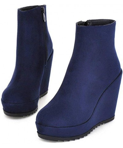 Womens Wedge Platform Ankle Boots High Heel Zip Up Autumn Winter Boots Blue $23.44 Boots