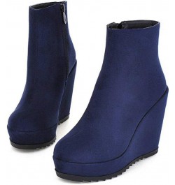 Womens Wedge Platform Ankle Boots High Heel Zip Up Autumn Winter Boots Blue $23.44 Boots