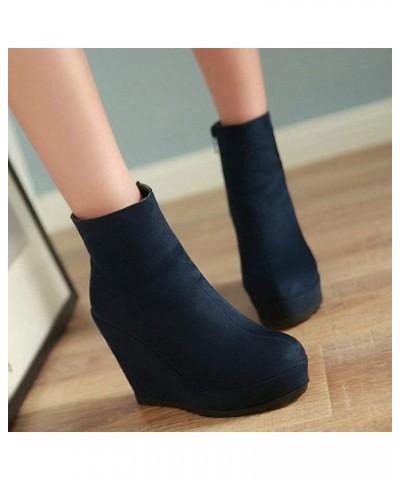 Womens Wedge Platform Ankle Boots High Heel Zip Up Autumn Winter Boots Blue $23.44 Boots