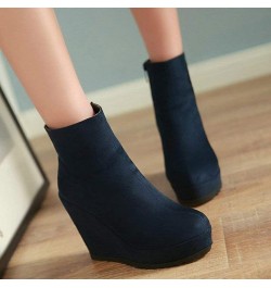 Womens Wedge Platform Ankle Boots High Heel Zip Up Autumn Winter Boots Blue $23.44 Boots