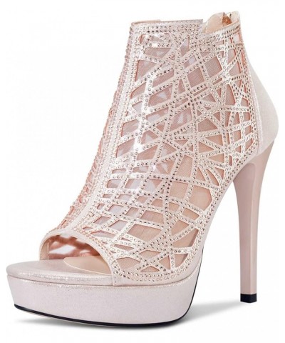 Women Crystal Stiletto Platform Sandals Peep-Toe High Heels Roman Sandals With Zipper 5.1 Inch Heel Gold $40.49 Sandals