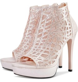 Women Crystal Stiletto Platform Sandals Peep-Toe High Heels Roman Sandals With Zipper 5.1 Inch Heel Gold $40.49 Sandals