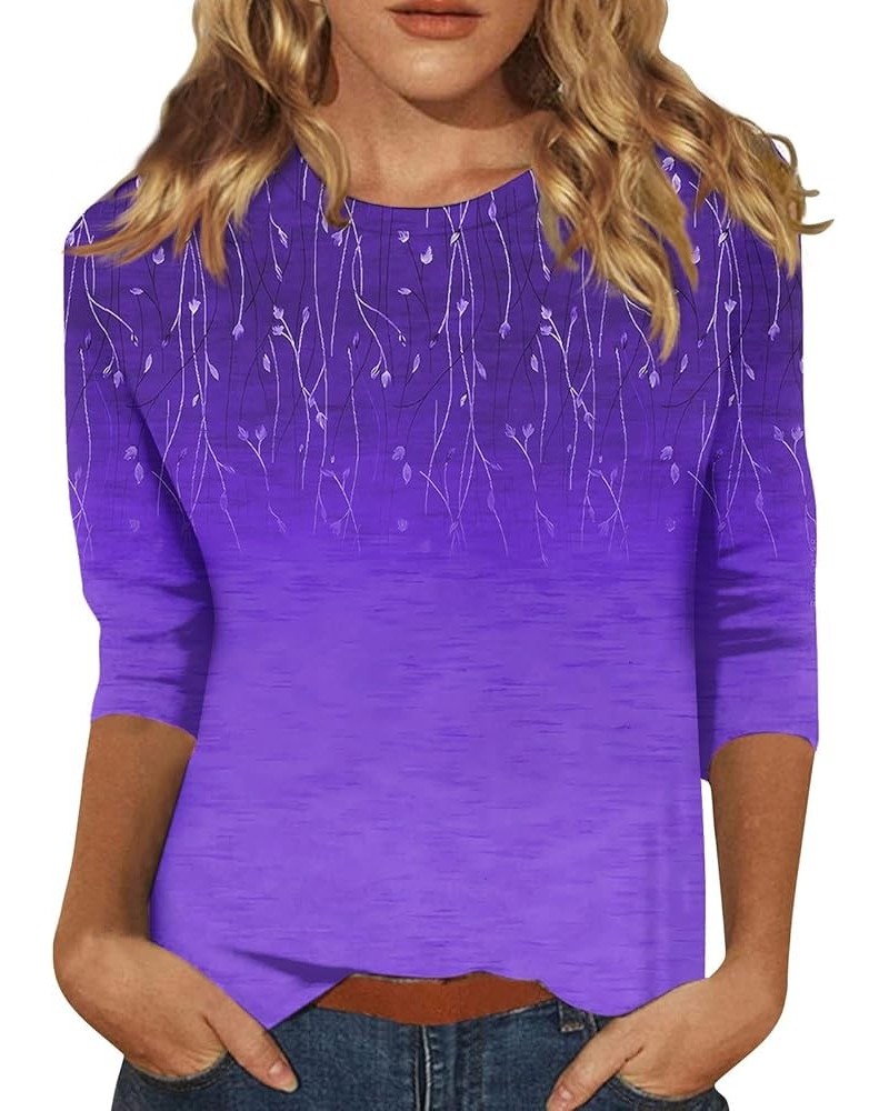 Womens Tops 3/4 Sleeve Summer Workout Shirt 2024 Spring Casual Crewneck Loose Fit Printed Beach Holiday Blouses 16-purple $10...