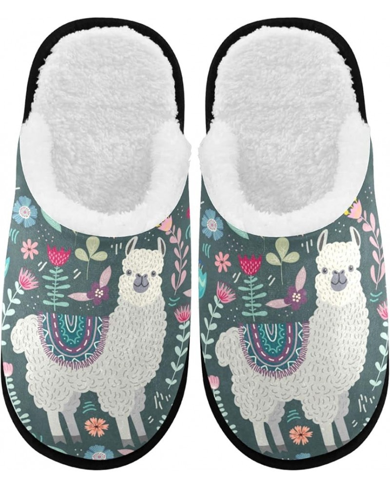 Cute Llama Floral Cozy Fuzzy Mens Womens Memory Foam House Slippers Plush Fleece Indoor Outdoor Slipper Multi $10.78 Slippers