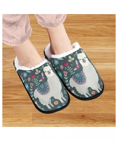 Cute Llama Floral Cozy Fuzzy Mens Womens Memory Foam House Slippers Plush Fleece Indoor Outdoor Slipper Multi $10.78 Slippers