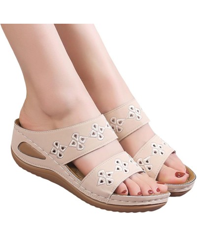 Slide Sandals Women Summer Casual Slippers Lady Shoes Open Toe Hollow Out Soft Bottom Slope Heel Solid Color Wedge Breathable...