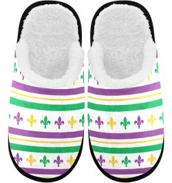 Mardi Gras Yellow Green Purple Striped Cozy Fuzzy Mens Womens Memory Foam House Slippers Plush Fleece Indoor Outdoor Slipper ...