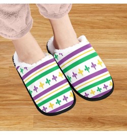 Mardi Gras Yellow Green Purple Striped Cozy Fuzzy Mens Womens Memory Foam House Slippers Plush Fleece Indoor Outdoor Slipper ...