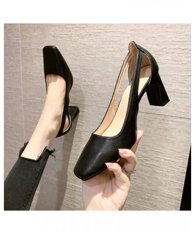 Women Fashion Chunky High Heeled Pump Shoes Non-Slip Hollow Out Slip on Working Shoes Closed Toe Pumps Apricot $26.94 Pumps