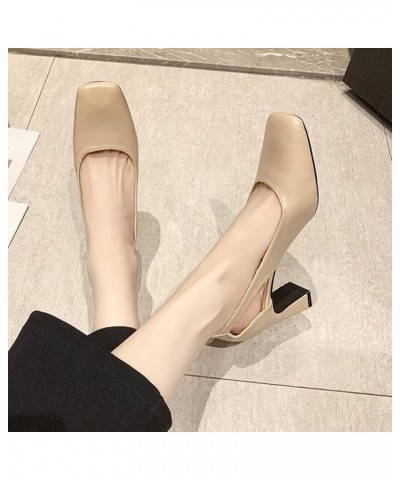 Women Fashion Chunky High Heeled Pump Shoes Non-Slip Hollow Out Slip on Working Shoes Closed Toe Pumps Apricot $26.94 Pumps