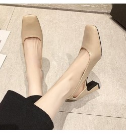 Women Fashion Chunky High Heeled Pump Shoes Non-Slip Hollow Out Slip on Working Shoes Closed Toe Pumps Apricot $26.94 Pumps