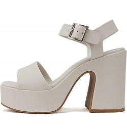 Launch ~ Women Open Toe Ankle Strap Platform Chunky High Heeled Sandal White Pu $26.00 Sandals