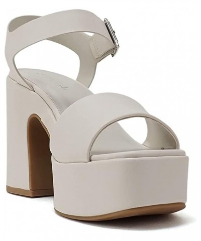 Launch ~ Women Open Toe Ankle Strap Platform Chunky High Heeled Sandal White Pu $26.00 Sandals