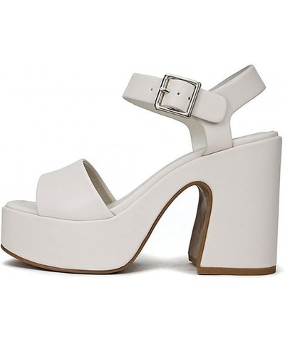 Launch ~ Women Open Toe Ankle Strap Platform Chunky High Heeled Sandal White Pu $26.00 Sandals