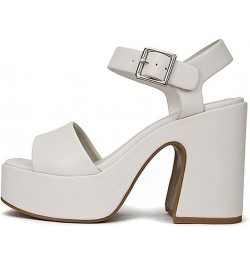 Launch ~ Women Open Toe Ankle Strap Platform Chunky High Heeled Sandal White Pu $26.00 Sandals