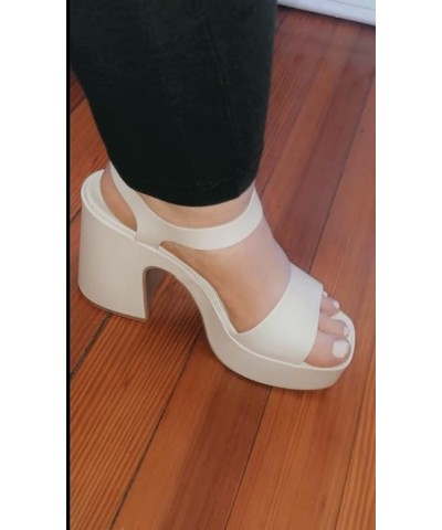 Launch ~ Women Open Toe Ankle Strap Platform Chunky High Heeled Sandal White Pu $26.00 Sandals