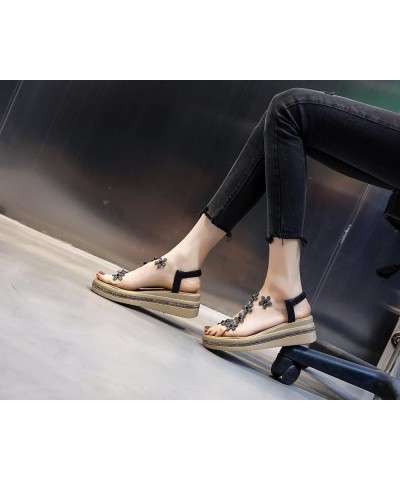 Rhinestone Flat Sandals Comfortable Open Toe Sandals Womens Summer Dress Shoes (Color : Black, Size : 37) 37 Black $33.28 San...